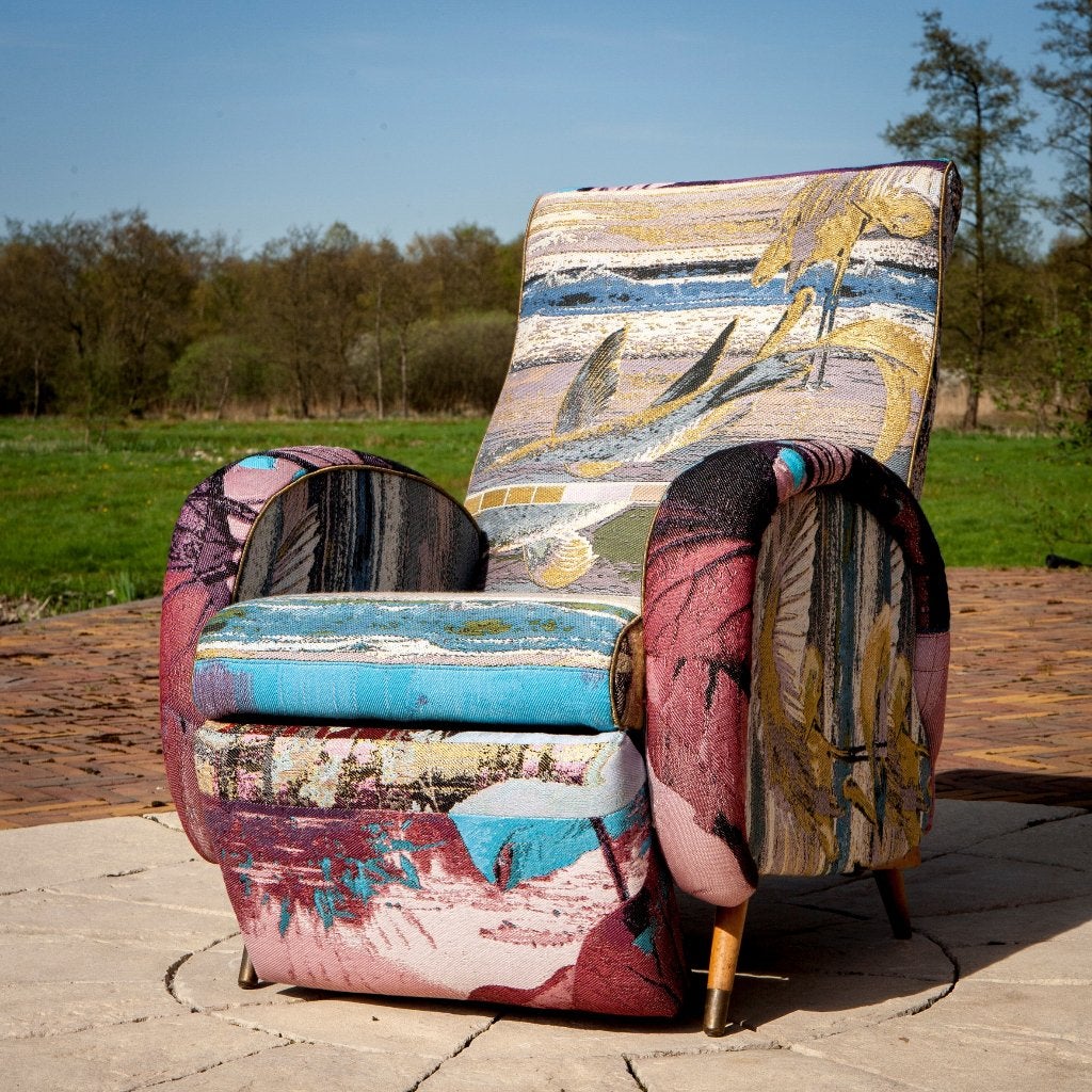 Uitklapbare wave en relaxfauteuil uit de fifties, Gebruikt, Eclectisch, Artistiek, Uniek, 75 tot 100 cm, Ophalen of Verzenden