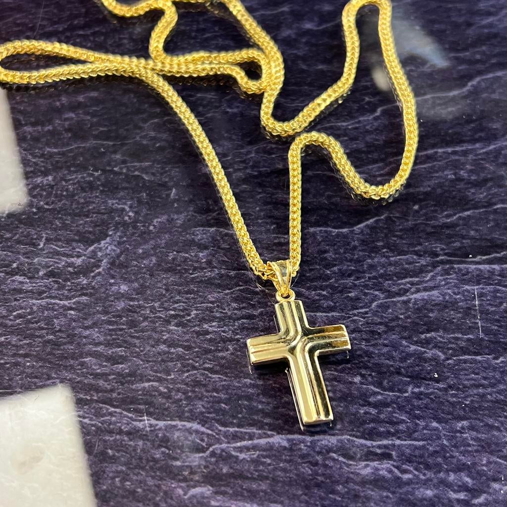 14 karaat gouden ketting vossenstaart met kruis hanger, Ophalen of Verzenden, Zo goed als nieuw, Goud