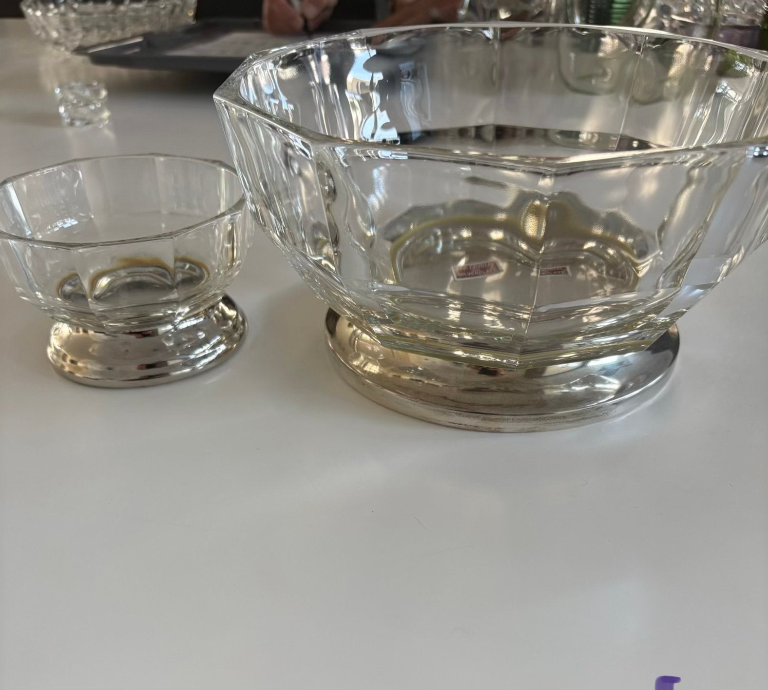 Set van 2 Kristallen Schalen met Zilveren Voet, Ophalen of Verzenden