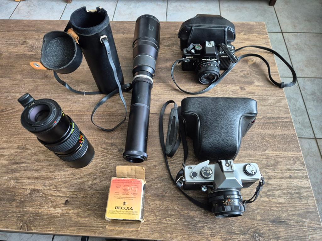 Mooie set 2x spiegelreflexcamera praktica en lenzen, Ophalen of Verzenden, Spiegelreflex, Overige Merken