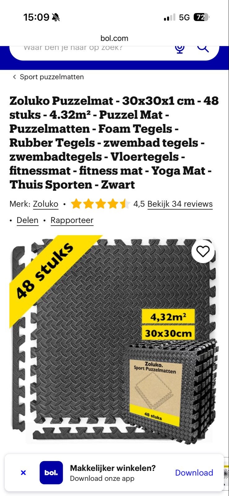 3x Zoluko Puzzelmat - 30x30x1 cm in totaal ruim 12 m2, Sport en Fitness, Fitnessmaterialen, Ophalen, Gebruikt, Fitnessmat