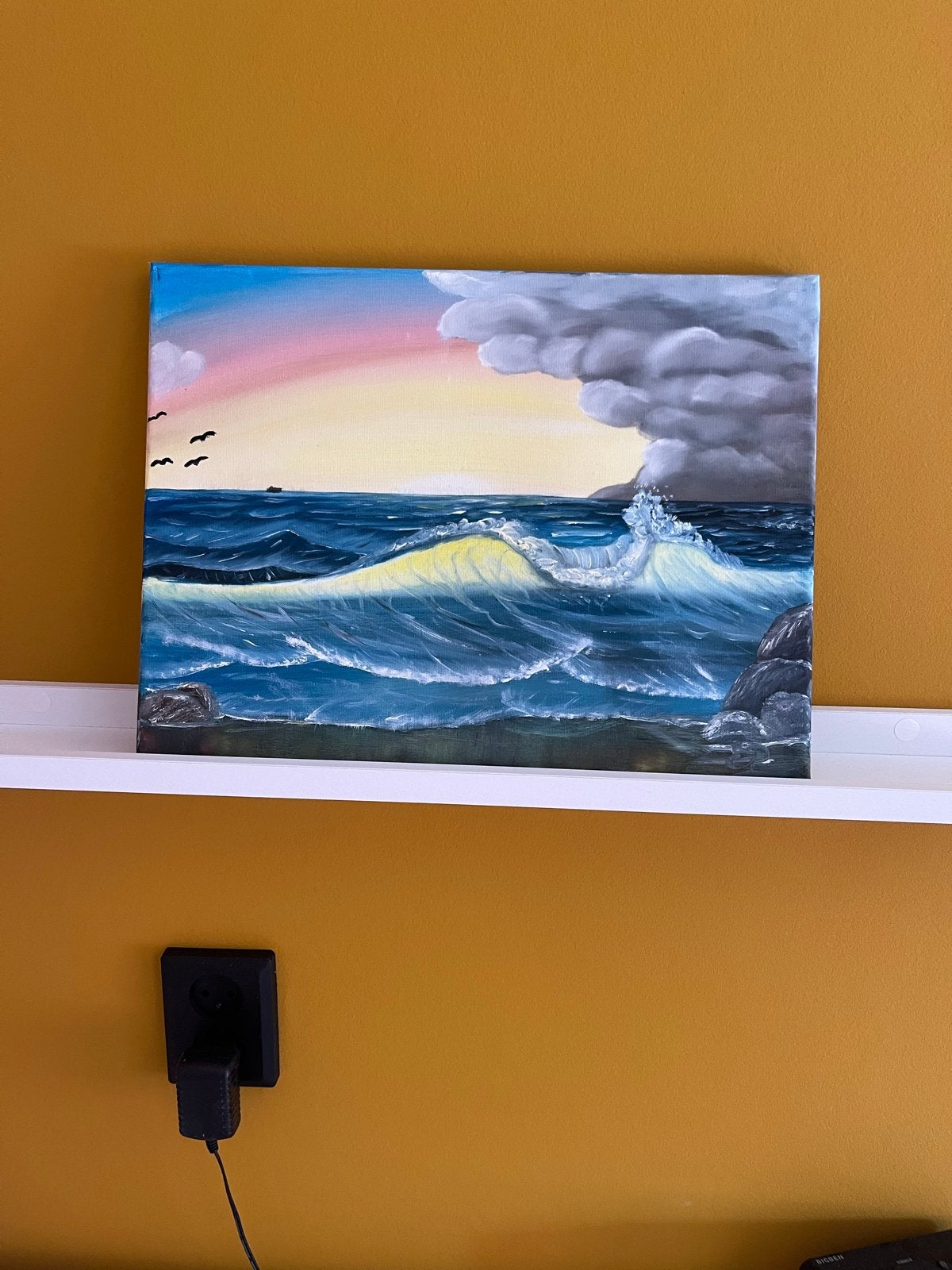 Schilderij: Storm op Zee - Handgeschilderd Olieverf 30x40cm, Ophalen, Handgeschilderd, Olieverf, Maritiem / water