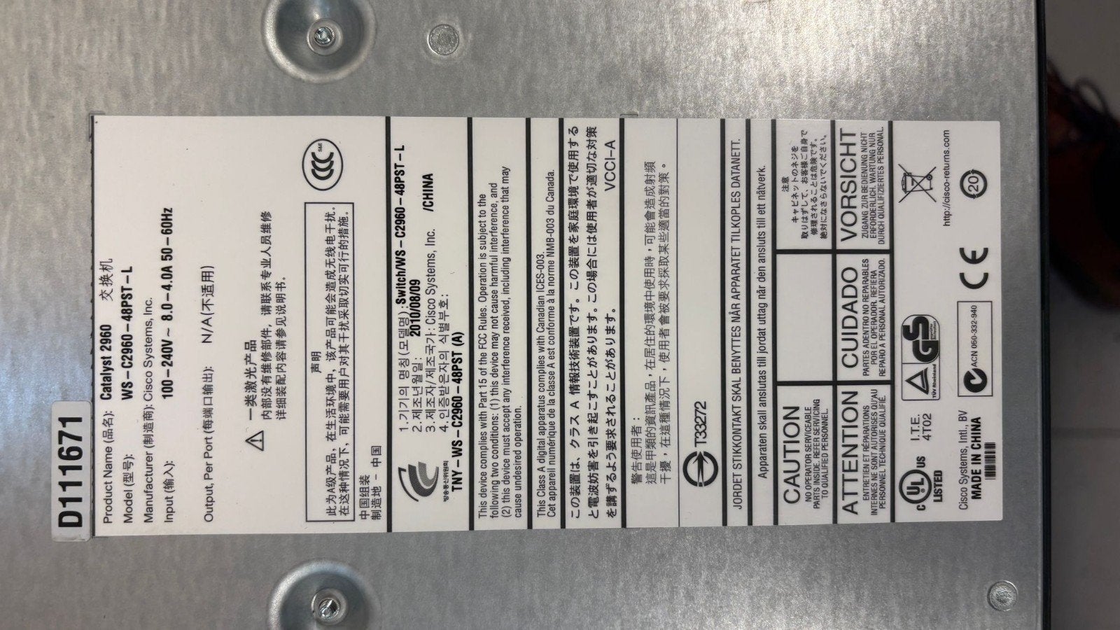 Cisco Catalyst Switches: WS-C2960-48PST-L & WS-C3850, Ophalen