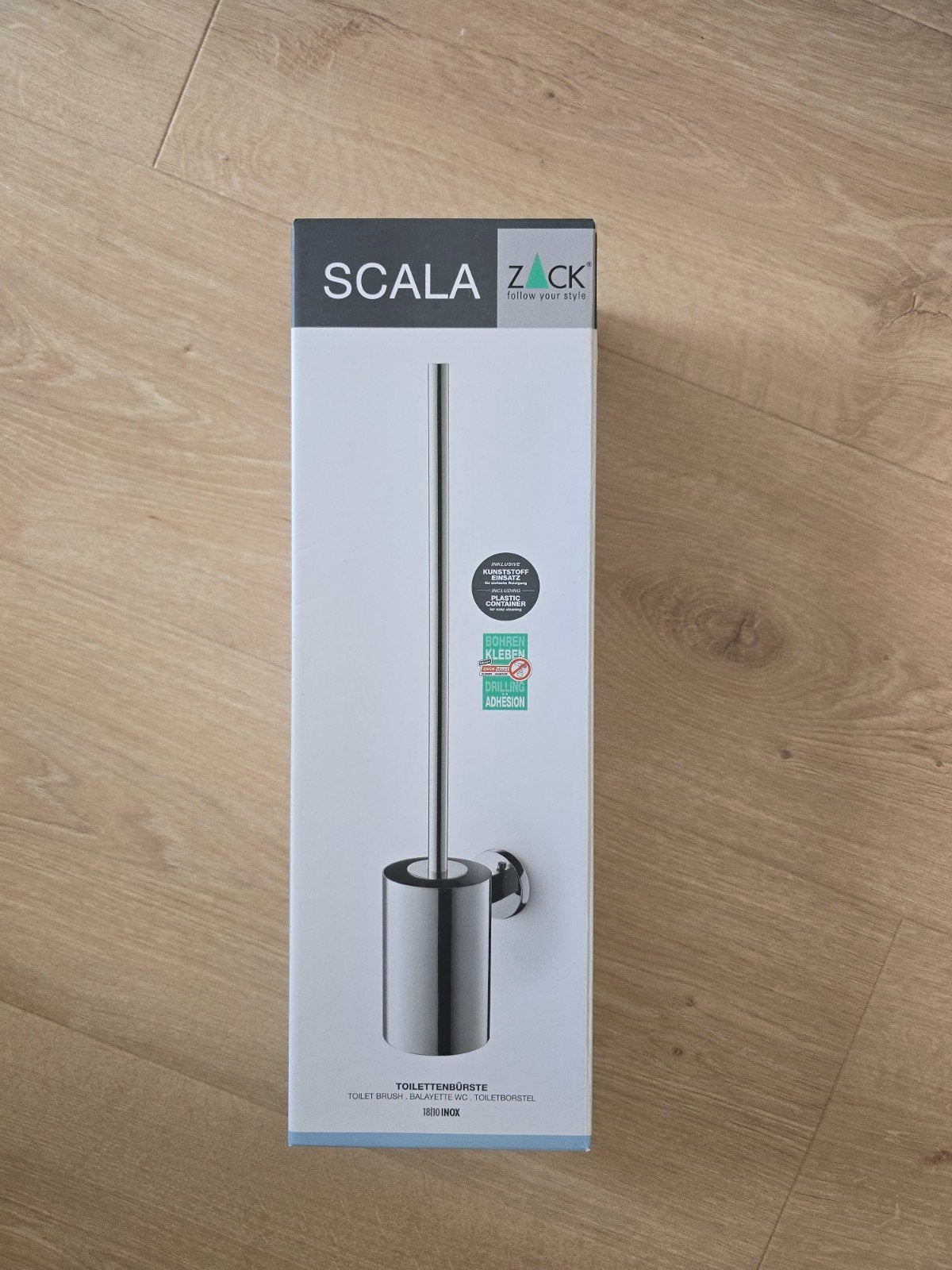 ZACK Scala toiletborstel met wandhouder glans RVS nieuw, Huis en Inrichting, Overige merken, Nieuw, Zilver, Ophalen