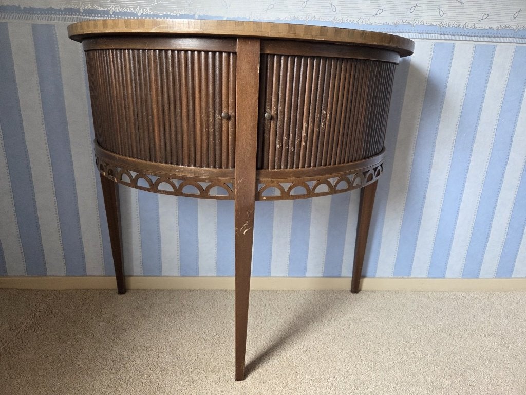 Oud vintage halvemaan kastje/tafeltje met roldeurtjes, Ophalen