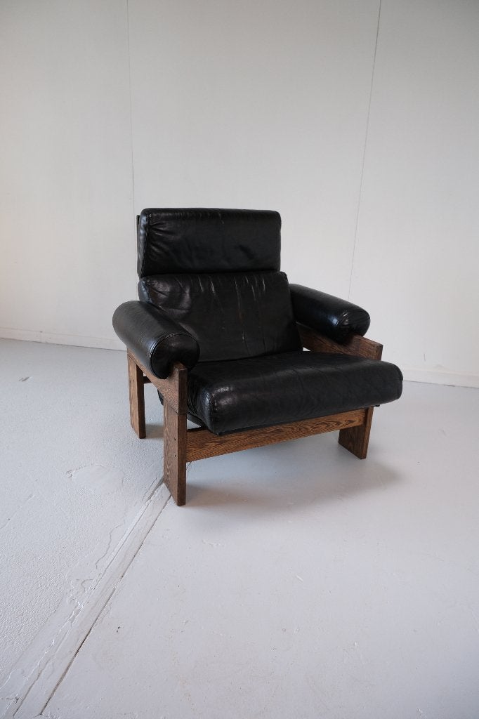 Fauteuil (Martin Visser, Wenge, leer), Ophalen, Vintage, design, Zwart, Hout