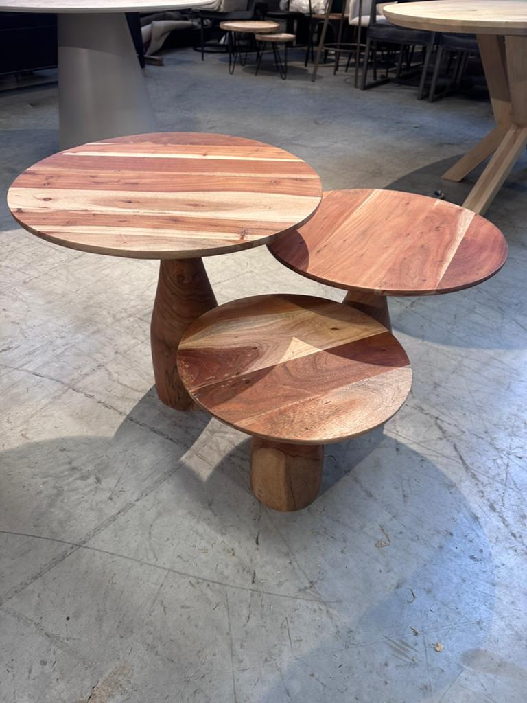 Set van 3 salontafels Suar Hout bijzettafel, Z, Rond, Zo goed als nieuw, X