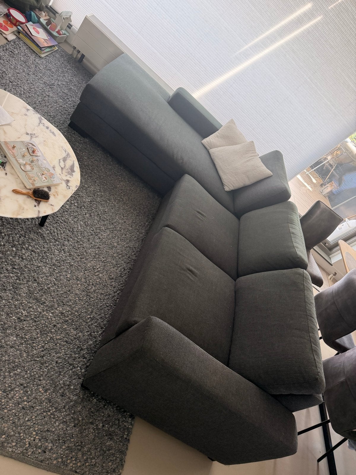 GRATIS Comfortabele donkergrijze hoekbank met chaise longue, Ophalen, Gebruikt, Stof, Ikea Sorvallen