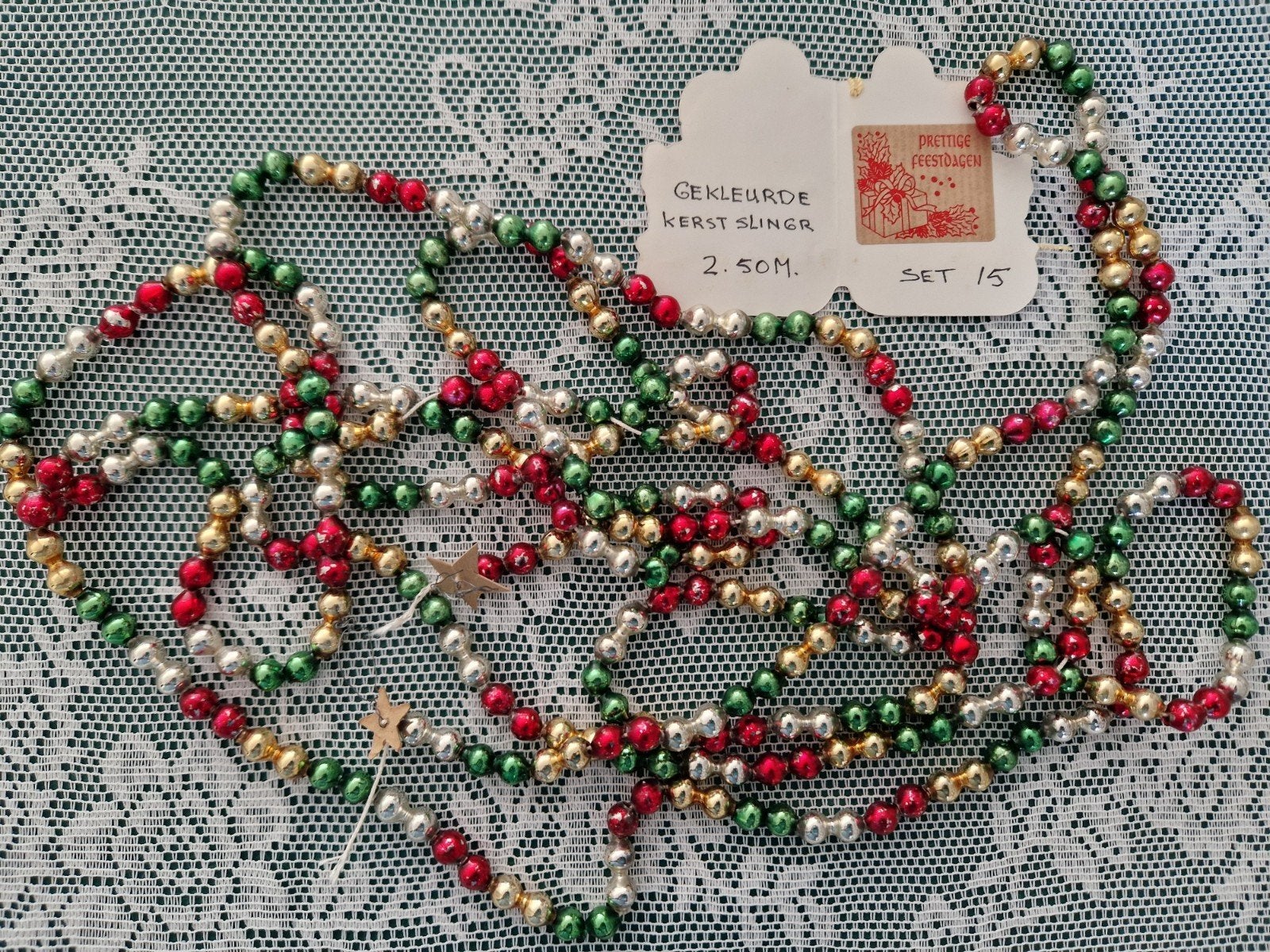 antieke oude glas kerstslinger 2.50m set 15, Verzenden