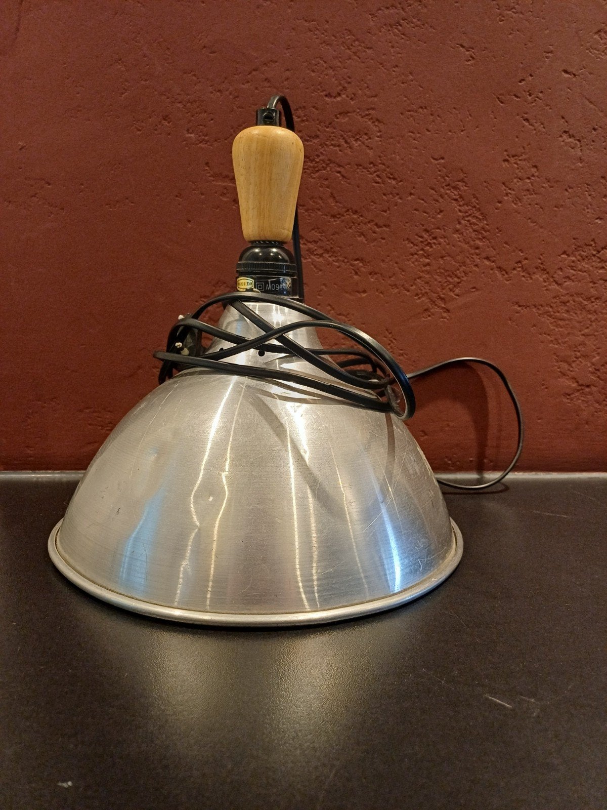Vintage Industriële Hanglamp - Aluminium met Houten Detail, Overige merken, Gebruikt, Industrieel, E27 (groot)