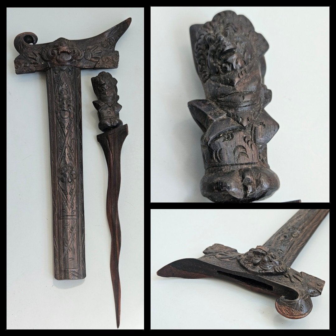 Indonesische keris of kris,  volledig uit hout gesneden, Antiek en Kunst, Kunst | Niet-Westerse kunst, Hout, Wapen, Ophalen of Verzenden