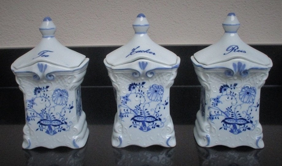 antieke voorraadpotten motief meissen suiker thee en rijst, Antiek en Kunst, Curiosa en Brocante, Ophalen of Verzenden