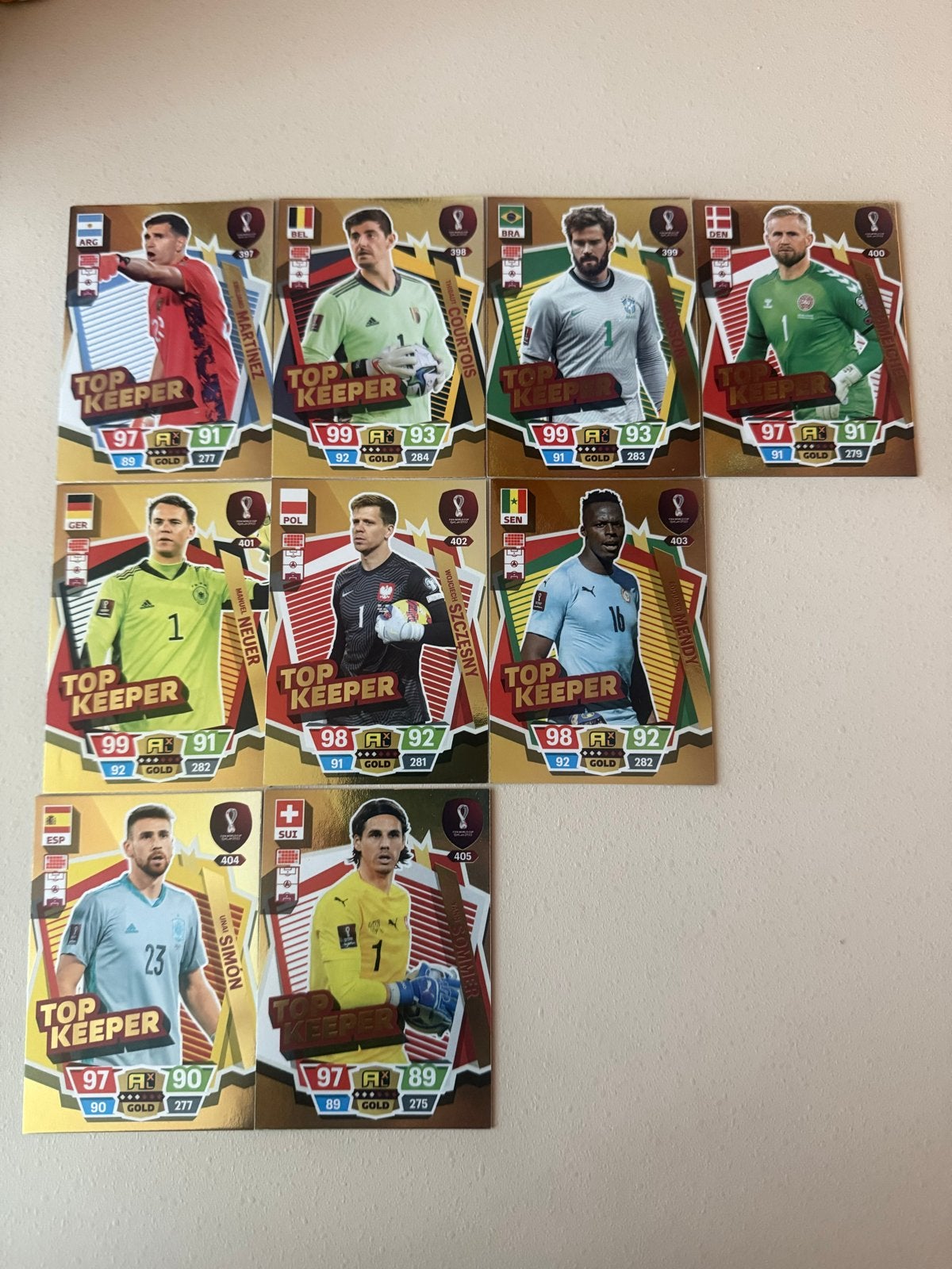 Panini Adrenalyn XL WK 2022 Top Keeper kaarten (9 stuks), Ophalen of Verzenden, Nieuw, Overige sporten, Spelerskaart