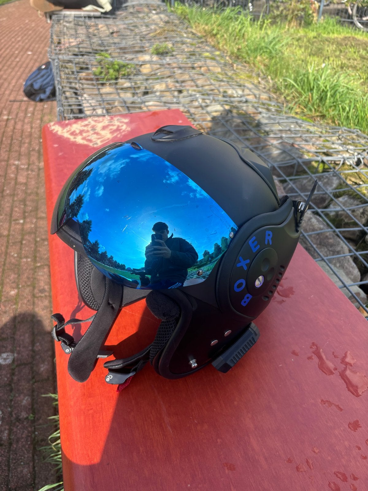 Boxer helm v8 custom blauw vizier, Ophalen of Verzenden, Gebruikt, Large