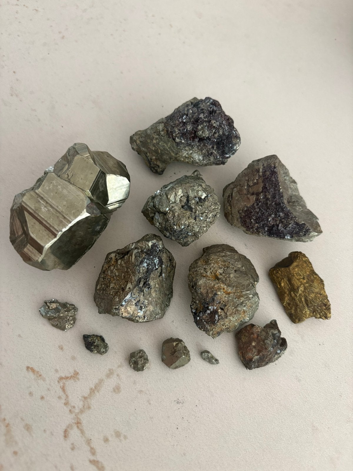 13 Ruwe Mineralen Collectie: Pyriet, Chalcopyriet, Galeniet, Ophalen of Verzenden, Mineraal