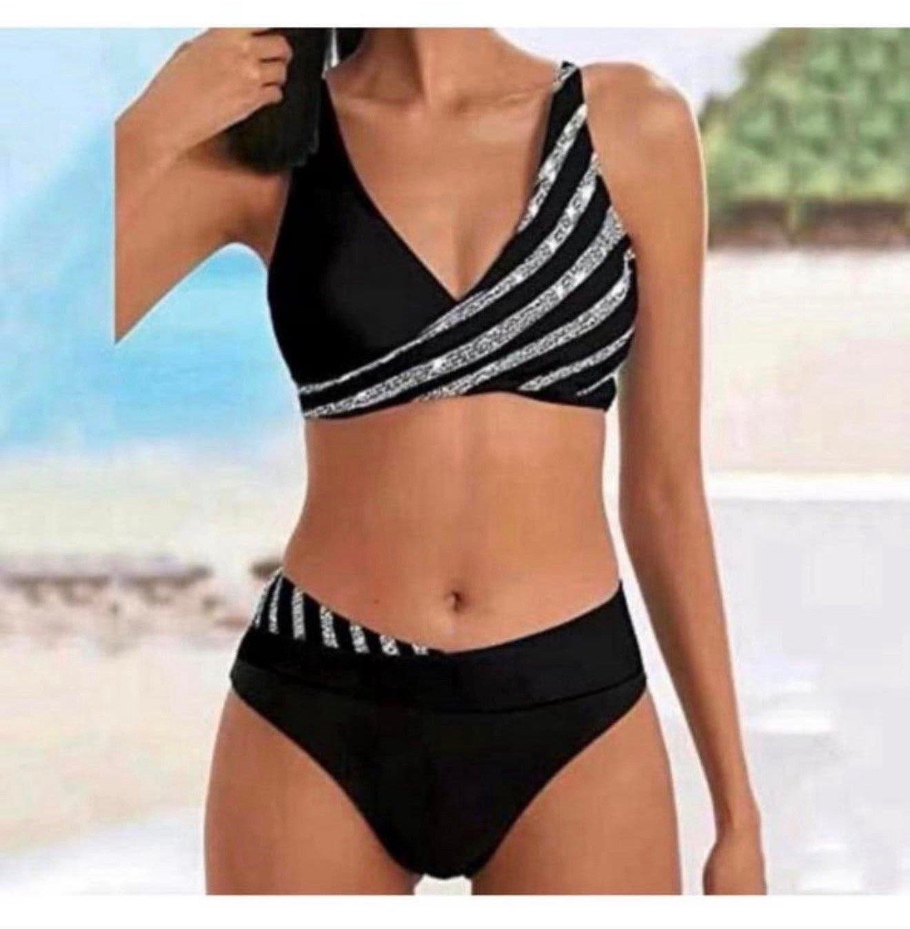 dames bikini-set tweedelig badpak badmode maat M gestreept, P, Zwart, P, P