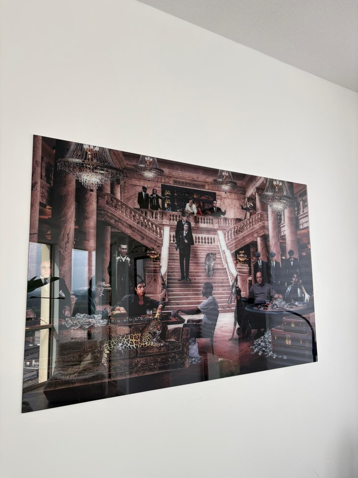 Glas Schilderij Maffia Thema - 80 x 120, Huis en Inrichting, Ophalen, Zo goed als nieuw, Schilderij, 100 tot 125 cm