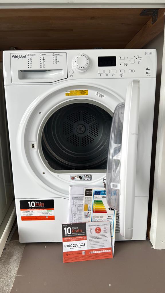 Whirlpool Wasdroger 8 kg met garantie, Ophalen, 8 tot 10 kg, Zo goed als nieuw, Voorlader