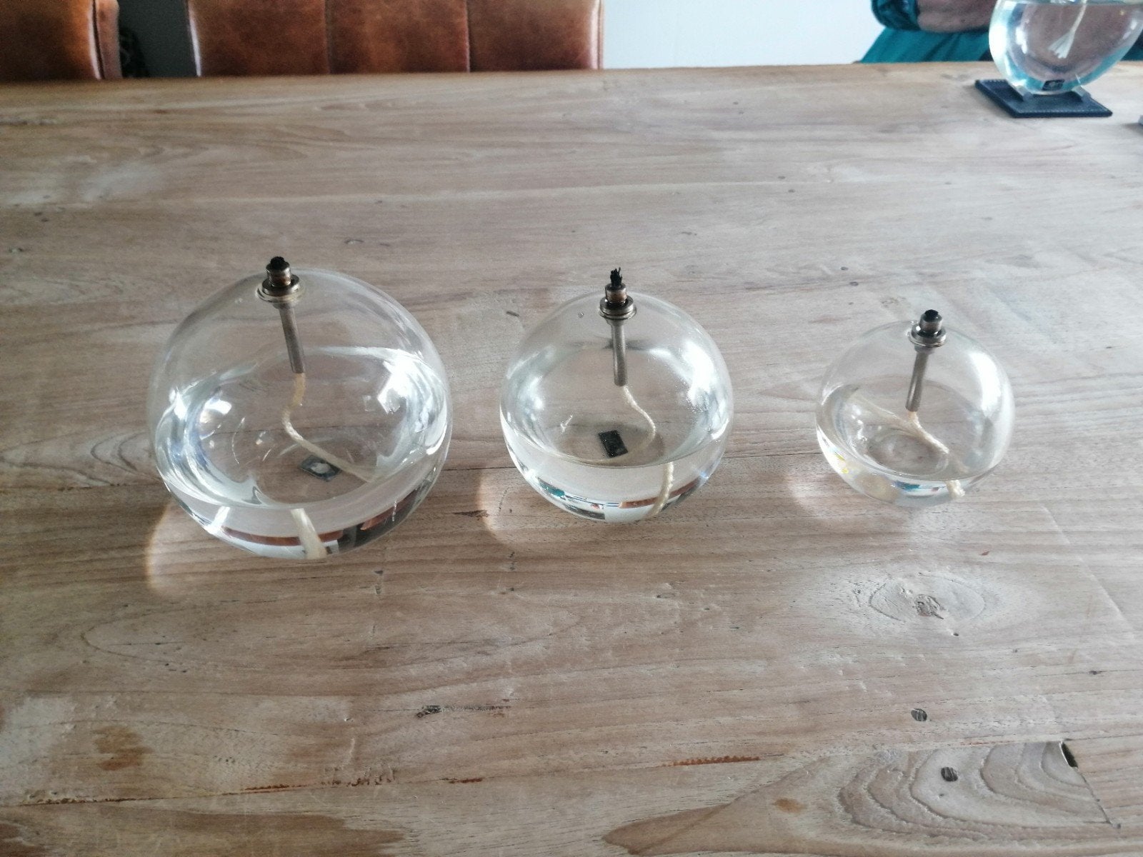 Set van 3 glazen olielampen - Sfeervolle verlichting, Ophalen, Gebruikt, Meerkleurig, Modern