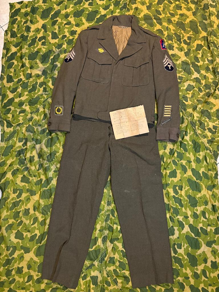 Tweede wereldoorlog US 5th army ike op naam (met 1951 broek), Ophalen of Verzenden, Landmacht, Amerika, Kleding of Schoenen