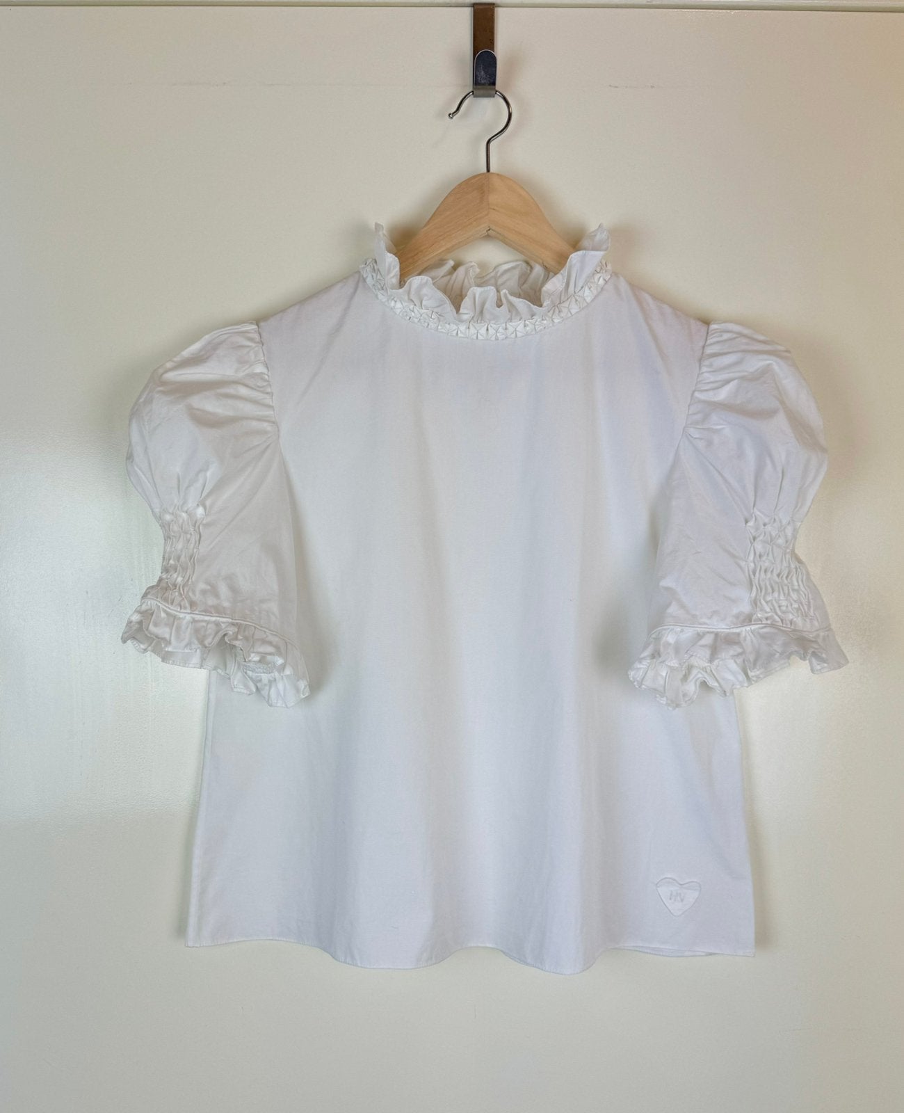 HORROR VACUI Boho Blouse Cotton Poplin Ruffle Puff Sleeve M, Ophalen of Verzenden, Zo goed als nieuw, Maat 38/40 (M), Wit