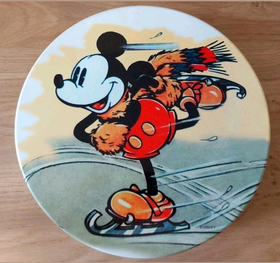 Mickey Mouse  op schaatsen Vintage Disney blik, Verzenden, Mickey Mouse, Zo goed als nieuw, Overige typen