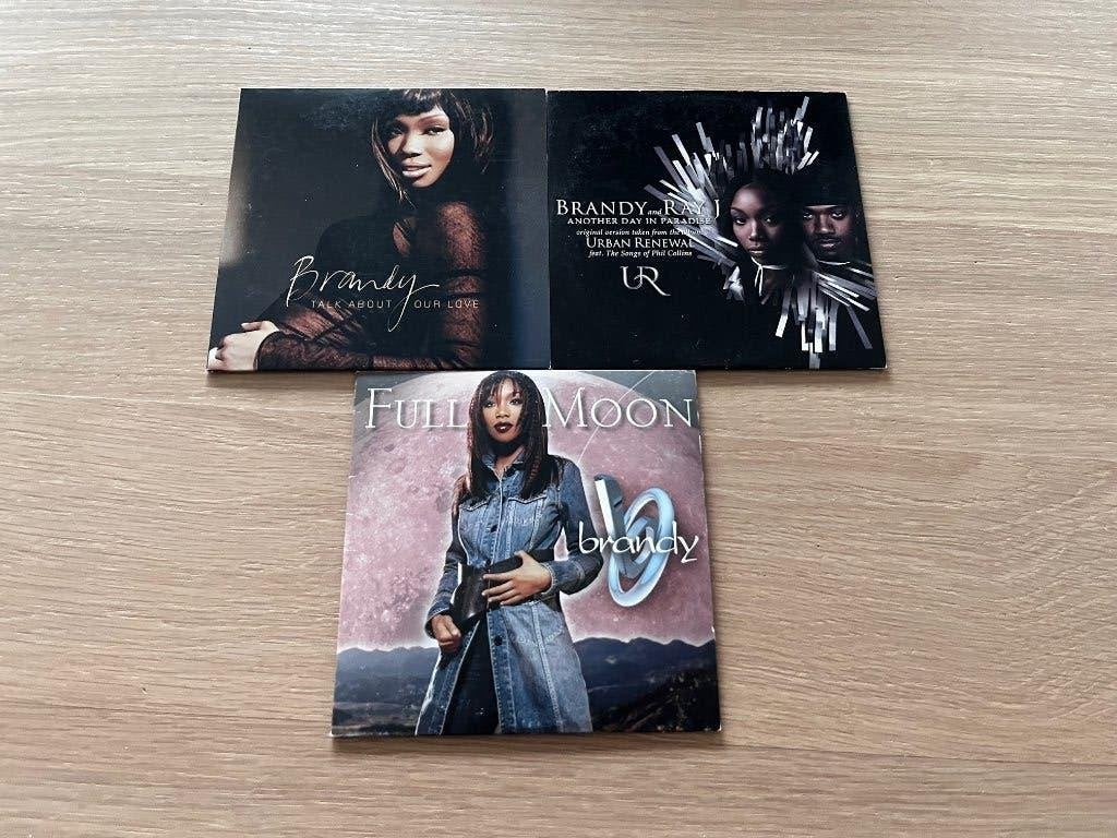 Brandy Ray-J - 3x Single - Full Moon Talk About Our Love, Ophalen of Verzenden, Gebruikt, Single
