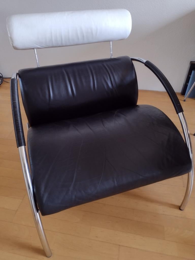 COR Zyklus fauteuil - Zwart leer met chroom onderstel, Ophalen, Gebruikt, 75 tot 100 cm, 75 tot 100 cm