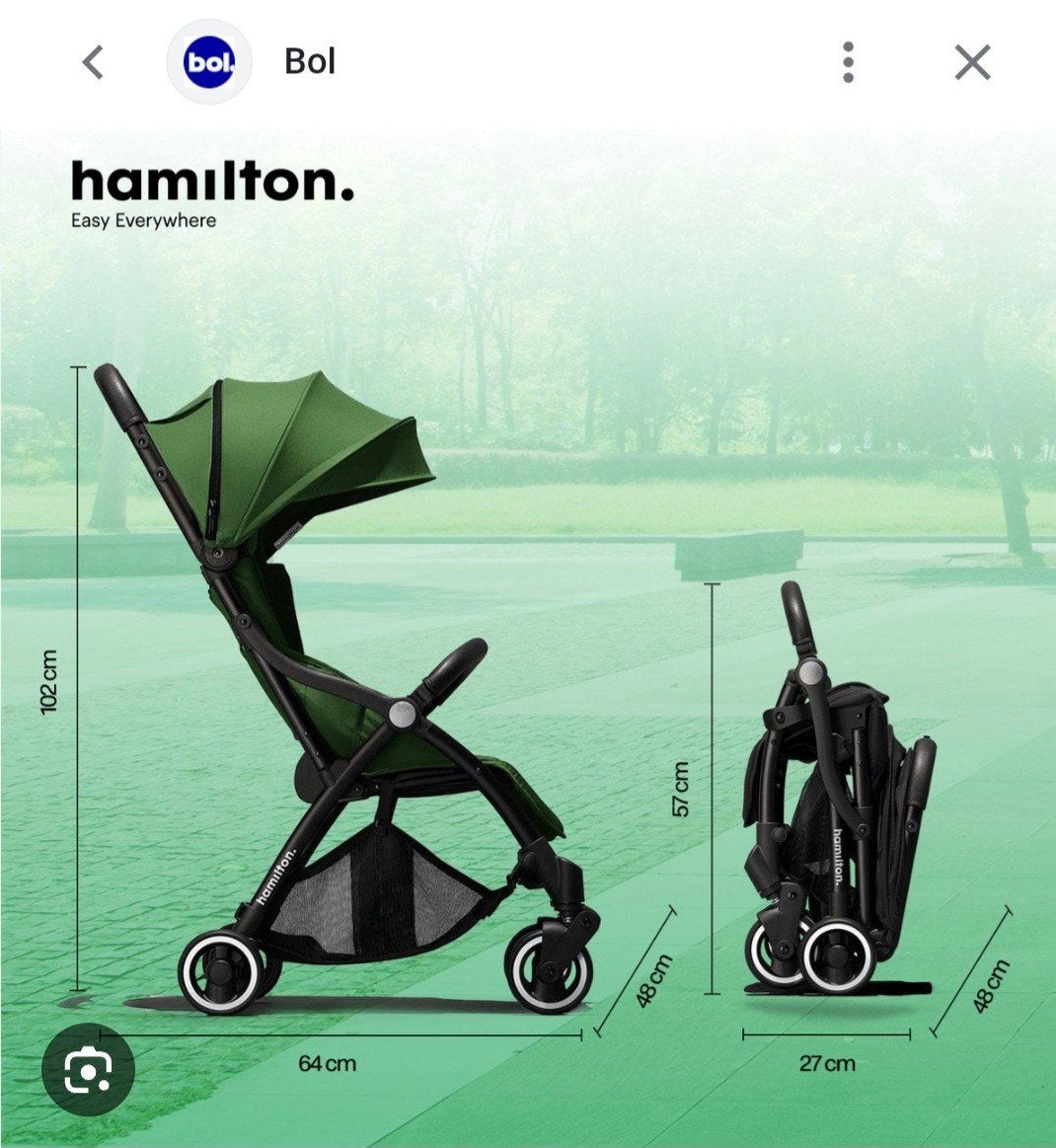 Hamilton Buggy - Groen - Compact en Lichtgewicht, Ophalen of Verzenden, Zo goed als nieuw, Overige merken, Zonnekap