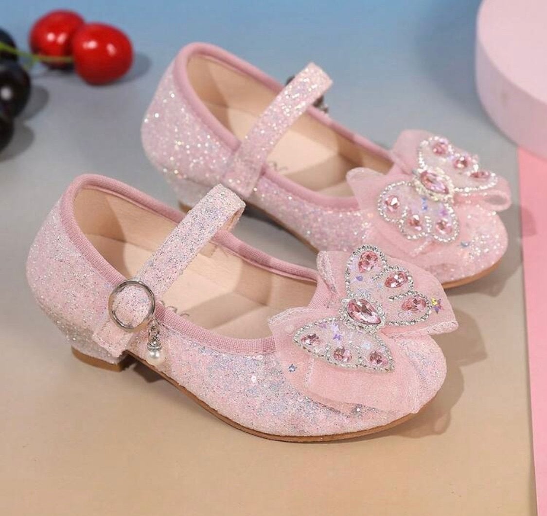 Roze glitter prinsessenschoenen met vlinder en hakje 30, Ophalen of Verzenden, Nieuw, Meisje, Schoenen