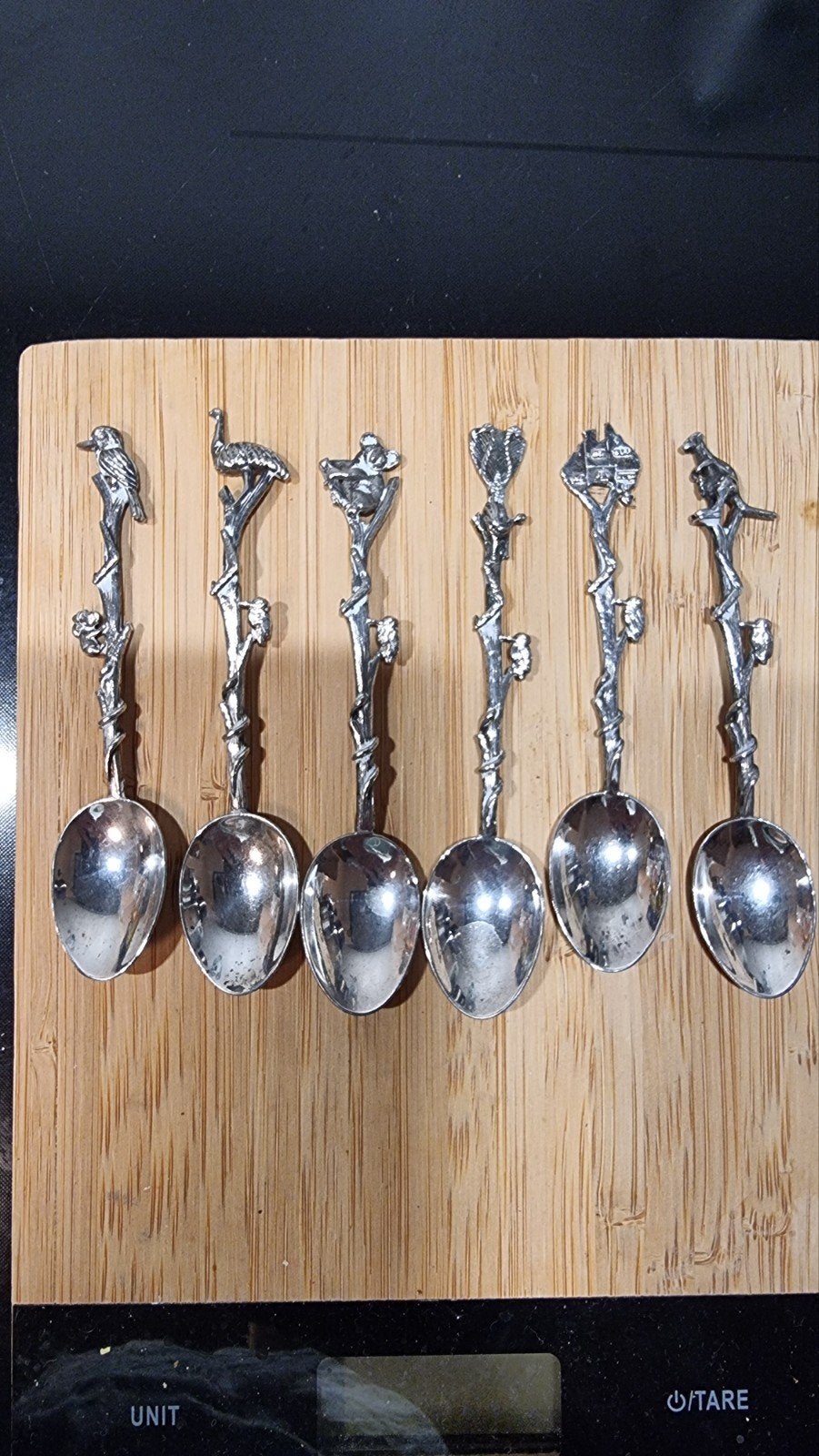 Set van 6 verzilverde theelepels met dierenfiguren, Antiek en Kunst, Ophalen of Verzenden