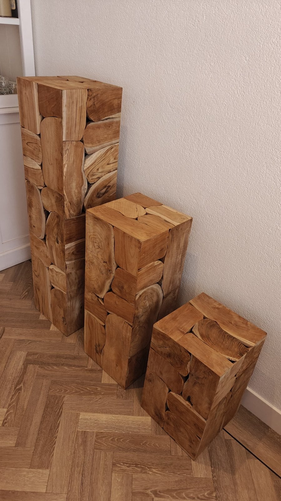 Unieke Teakhouten Kubussen van Indonesisch Jatihout, Huis en Inrichting, Woonaccessoires | Zuilen en Pilaren, Nieuw, Ophalen of Verzenden