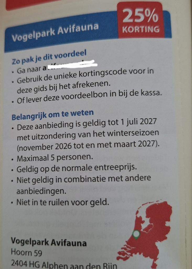 Avifauna Alphen aan de Rijn 25% korting. Online code, Drie personen of meer, Kortingskaart
