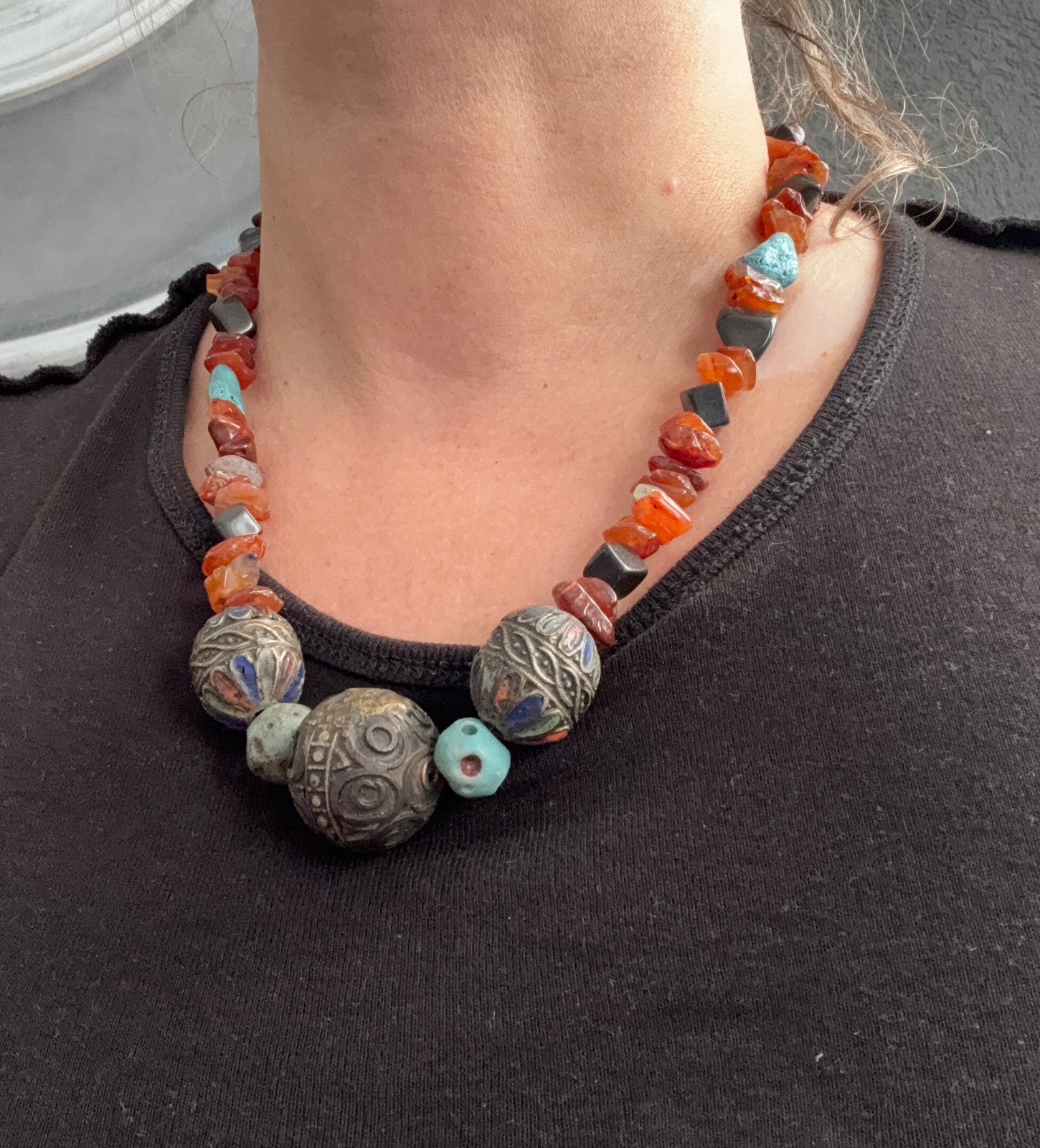 Edelstenen (Berber geïnspireerd) ketting, Ophalen of Verzenden, Zo goed als nieuw, Blauw, Steen of Mineraal