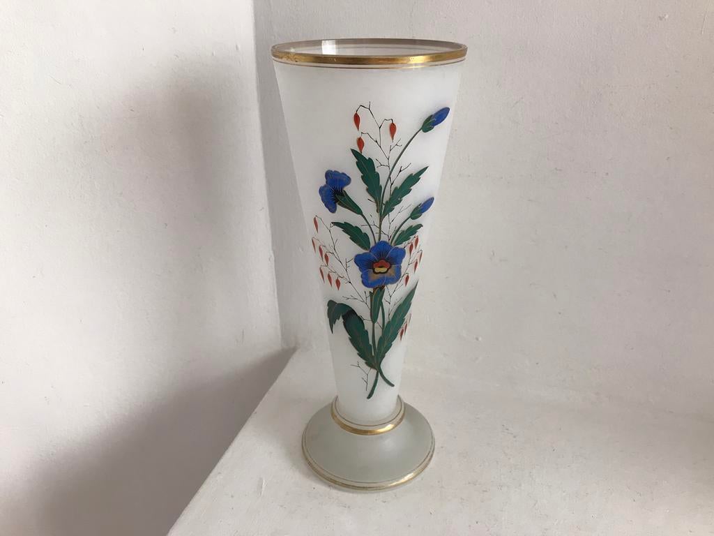 Vaas opaline handbeschilderd Bristol Glas Engeland, Ophalen of Verzenden