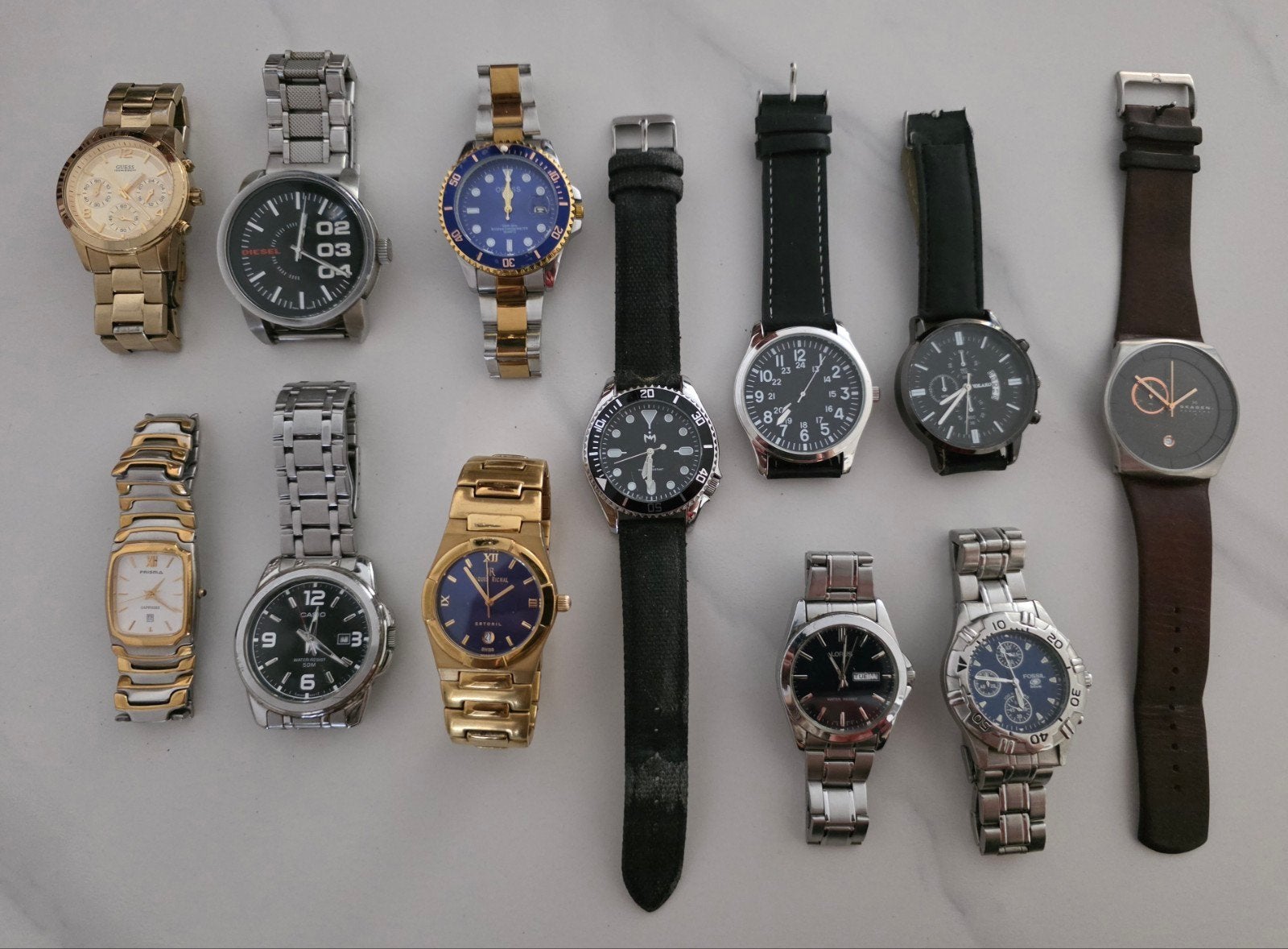 Lot 12x Heren horloge's Guess, Diesel, Casio, Jaques Richal, Verzenden, Gebruikt, Staal, Overige merken