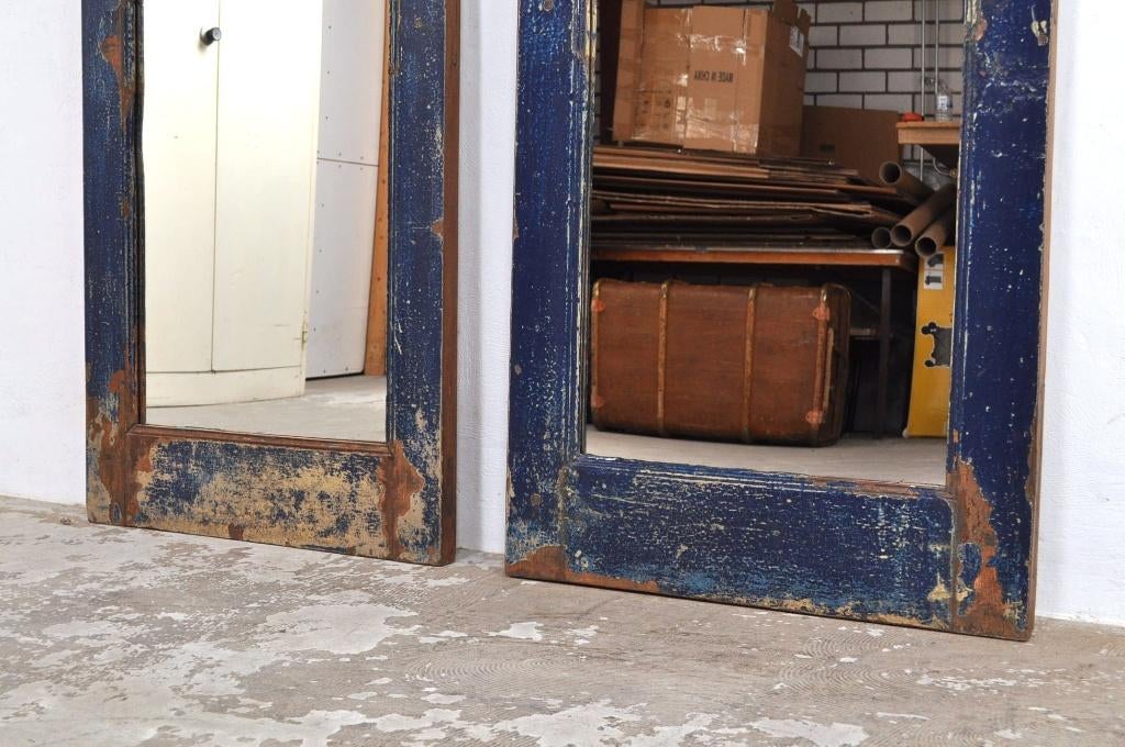 Vintage passpiegels spiegels hardhouten raamkozijn spiegel, Gebruikt, Ophalen of Verzenden, 150 tot 200 cm, Rechthoekig