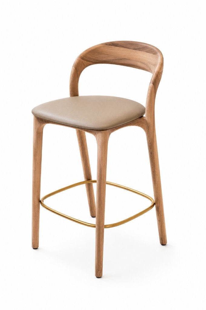 Artisan Neva Light Barchair / Zenith Leer / Messing, Ophalen, Met voetsteun, 60 tot 90 cm, Nieuw
