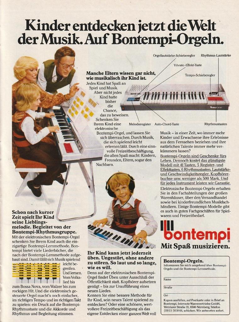 Retro reclame 1978 Bontempi orgel de muziek ontdekken, Verzenden, Overige typen