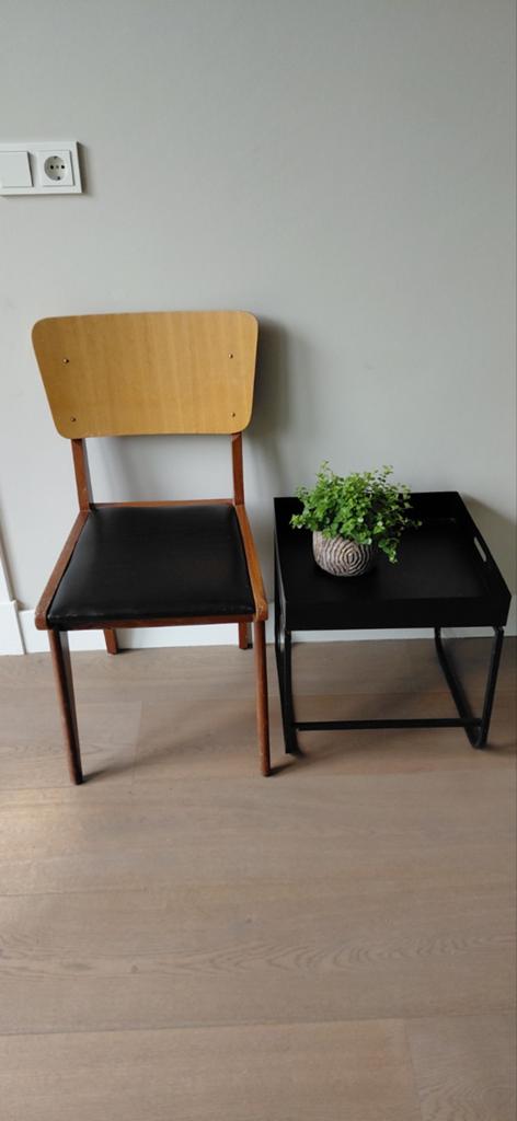 Originele Vintage keuken/kamerstoel jaren 60 skai bekleding., Gebruikt, Zwart, Ophalen of Verzenden, Metaal