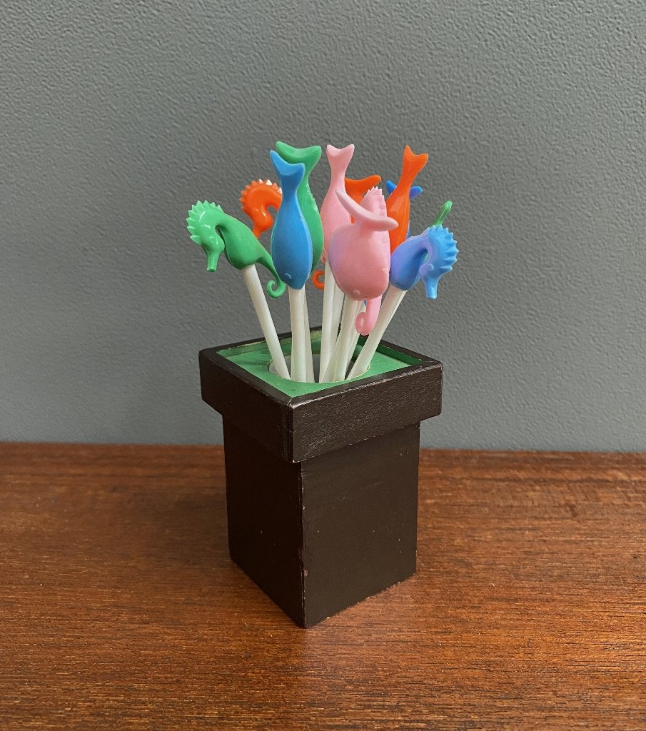 50 jaren Setje cocktail prikkers kunststof zeedieren figuren, Kunststof, Ophalen of Verzenden, Meerkleurig, Overige typen