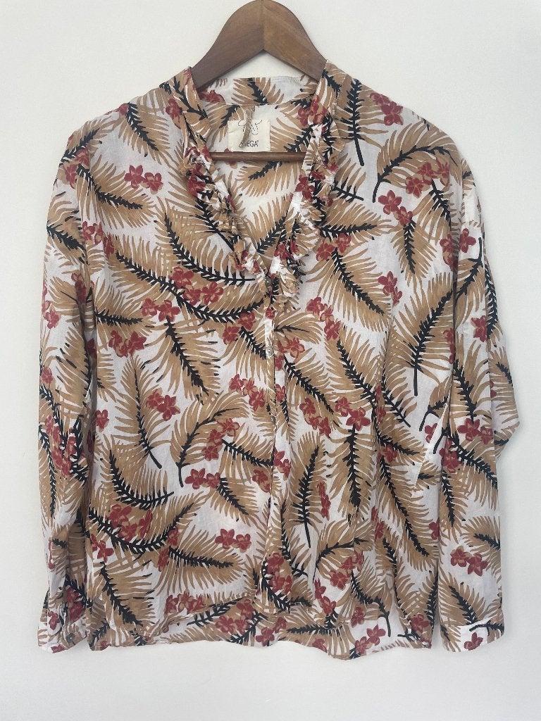 Diega Cuba blouse maat S luchtig katoen ruches bruin beige, 6 rue Béranger 75003 Paris, Eshop@diega.fr, Beige, Ophalen of Verzenden