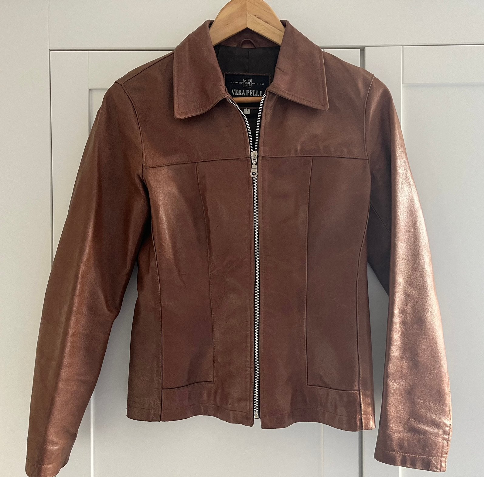 Vera Pelle leren jas echt leer kastanjebruin/cognac mt S, Ophalen of Verzenden, Zo goed als nieuw, Maat 36 (S), Bruin