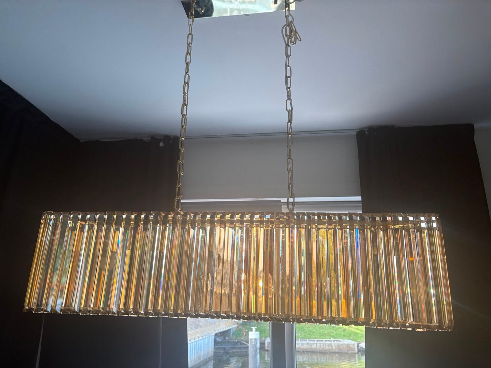 Moderne kristallen hanglamp - rechthoekig design, Ophalen of Verzenden, Zo goed als nieuw, Glas, Overige fittingen