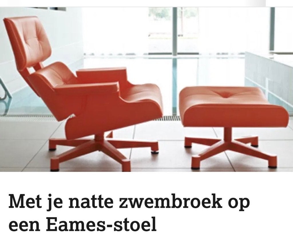 Eames Lounge Chair en Ottoman - Oranje - MAL1956, Kunststof, Ophalen of Verzenden, Zo goed als nieuw, Eén