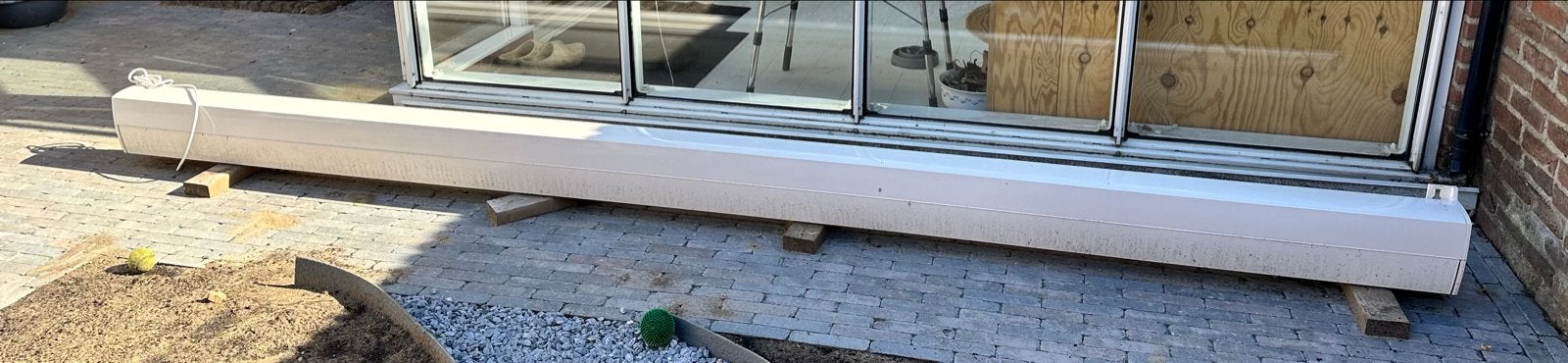 Elektrisch knikarmscherm 4m breed, 2.5m uitval, Tuin en Terras, Zonneschermen, Ophalen, Elektrisch, Zo goed als nieuw, 150 tot 300 cm