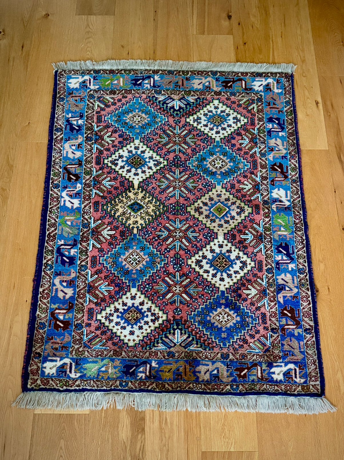 Handgeknoopt Perzisch Yalameh tapijt 140cm x 105 cm, Ophalen, Zo goed als nieuw, Rechthoekig, 100 tot 150 cm