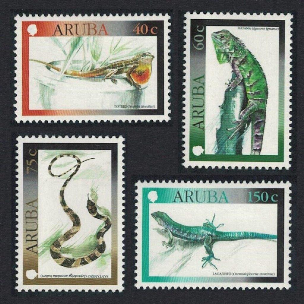 Aruba 2000 Def serie reptielen hagedis leguaan slang postfri, Verzenden, Postfris