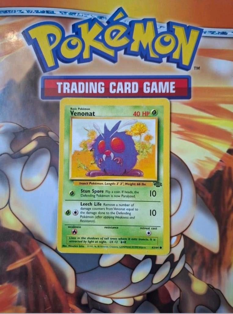 Venonat 63/64 Base Jungle set pokemon kaart Engels, Ophalen of Verzenden, Gebruikt, Losse kaart