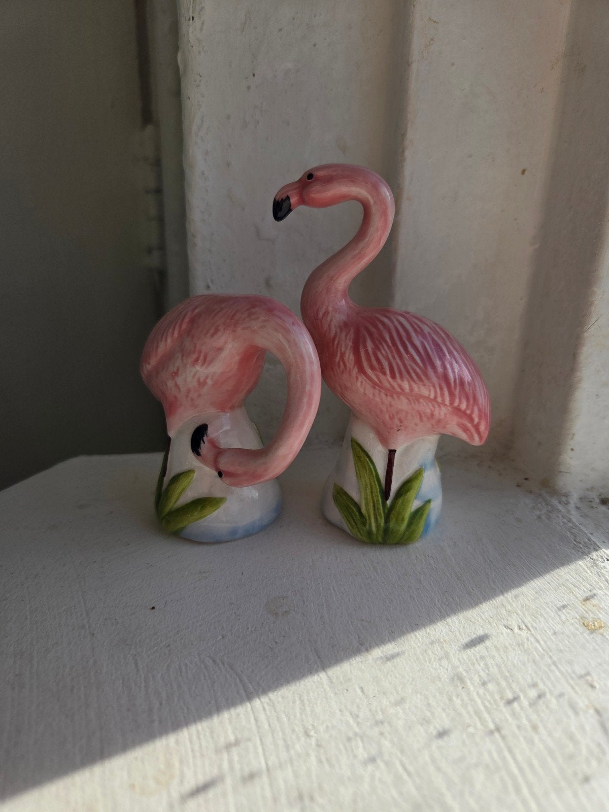 Vintage Porseleinen Flamingo Peper en Zoutstel – Set van 2, Ophalen of Verzenden, Zo goed als nieuw, Dier